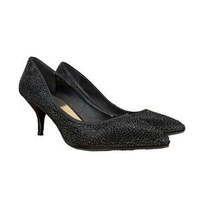 LUCA‎ FERRI Black Crystal Studded Classic Glam Pointed toe Stiletto Pump sz 39